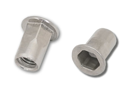 JRP Riveting Products M10 x 21.0 (1.0-4.0) A2 St.Stl Flat Head Part Hexagon Body Open Rivet Nuts (Box of 250)