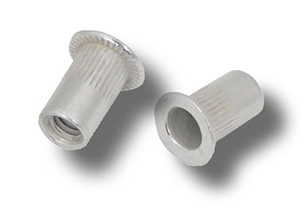 JRP Riveting Products M6 x 15.5 (0.5-2.5) Aluminium Flat Head Round Knurled Body JRP Rivet Nuts (Box of 500)