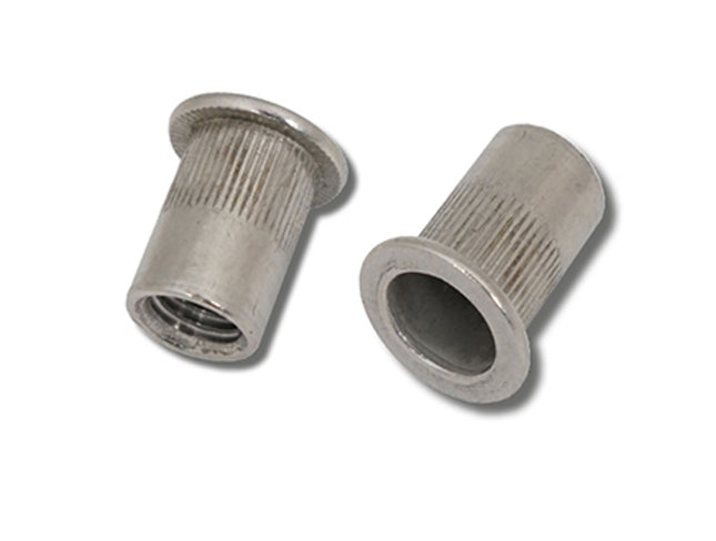 JRP Riveting Products M12 x 25.0 (1.0-4.0) A4 St.Stl Flat Head Round Knurled Body JRP Rivet Nuts (Box of 100)