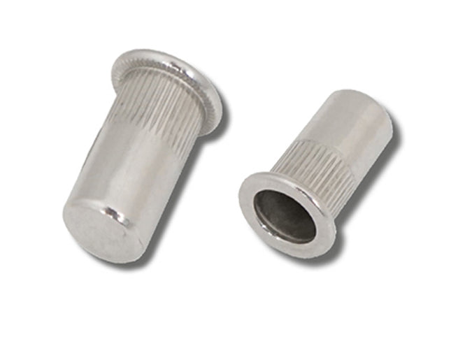 JRP Riveting Products M4 x 16.0 (0.5-2.0) A2 St.Stl Flat Head Round Knurled Body Closed Rivet Nuts (Box of 1000)