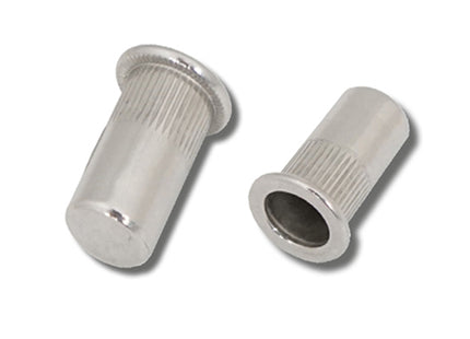 JRP Riveting Products M8 x 24.0 (3.5-5.5) A2 St.Stl Flat Head Round Knurled Body Closed Rivet Nuts (Box of 250)