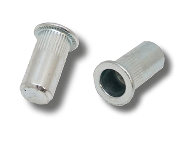 JRP Riveting Products M8 x 21.5 (0.5-3.0) Steel Flat Head Round Knurled Body Closed JRP Rivet Nuts (Box of 250)