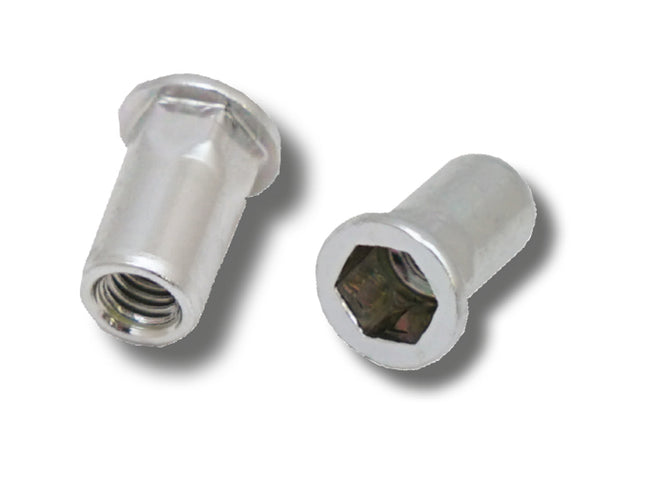 JRP Riveting Products M8 x 18.0 (1.0-3.5) Steel Flat Head Part Hexagon Body Open JRP Rivet Nuts (Box of 250)