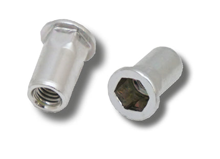 JRP Riveting Products M6 x 15.5 (0.5-3.0) Steel Flat Head Part Hexagon Body Open JRP Rivet Nuts (Box of 500)
