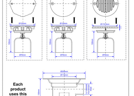 McAlpine TSG3-WH 75mm Water Seal Trapped Gully, Clamp Ring and Cover Plate, 1½" Side Inlet for waste pipe and 110mmØ or 1½" Vertical Outlet