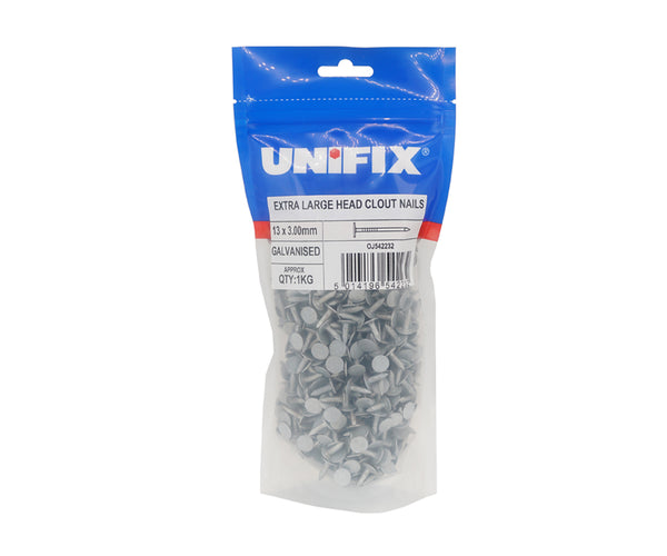 Unifix Galvanised Extra Large Head Clout Nails - 15 x 3.00mm (500g Bag) (Box of 5)