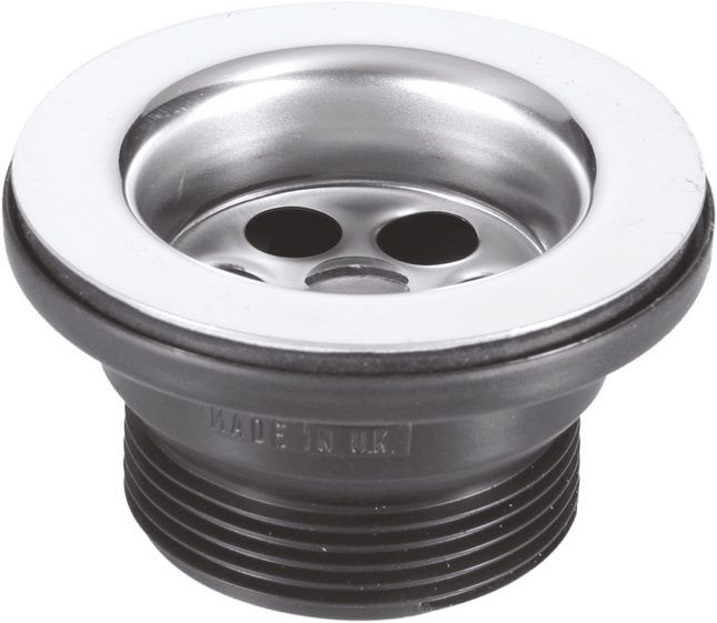 McAlpine BSW15PC 1½" Centre Pin Bath Waste: 70mm Stainless Steel Flange: Black PVC Plug