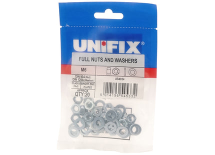 Unifix Class 8 Full Nuts DIN 934 & Form A Washers DIN 125A Bright Zinc Plated - M6 (Box of 100)