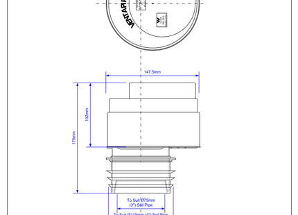 McAlpine VP100 Ventapipe 100 Air Admittance Valve with dual fit synthetic rubber finger seal outlet for 3"/75mm or 4"/110mm soil pipe