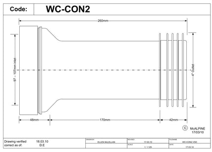 McAlpine WC-CON2 Straight Adjustable Length Rigid WC Connector