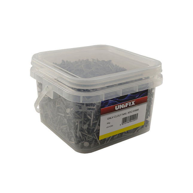 Unifix Galvanised Clout Nails - 5Kg Tub - 40 x 2.65mm (Box of 2)