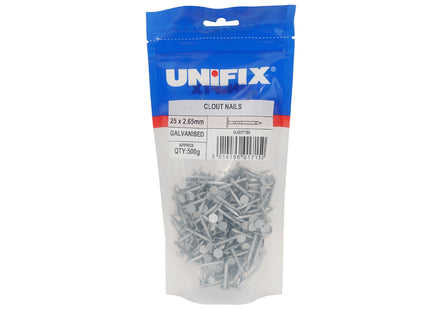 Unifix Galvanised Clout Nails - 50 x 3.35mm (500g Bag) (Box of 5)