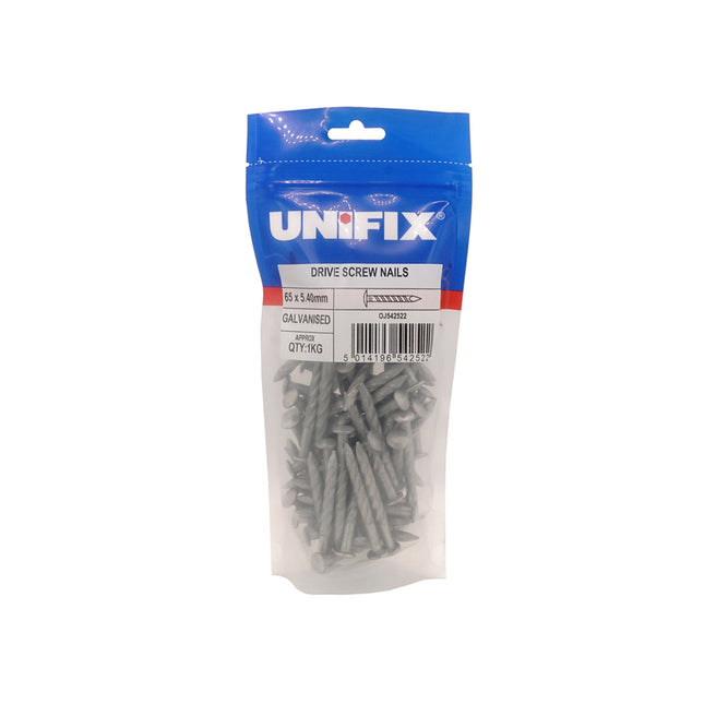 Unifix Galvanised Cone Head Drive Screw Nails - 125 x 6.40mm (1Kg Bag) (Box of 5)