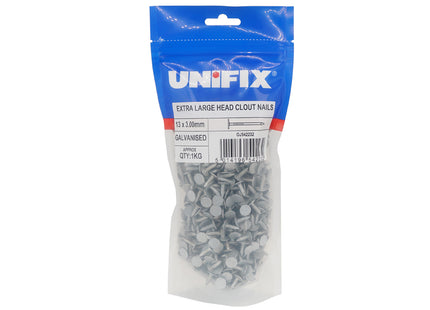 Unifix Galvanised Extra Large Head Clout Nails - 20 x 3.00mm (1Kg Bag) (Box of 5)