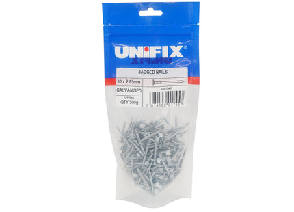 Unifix Galvanised Jagged Nail - 30 x 2.65mm (1Kg Bag) (Box of 5)