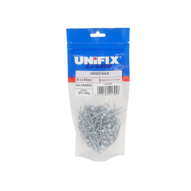 Unifix Galvanised Jagged Nail - 30 x 2.65mm (1Kg Bag) (Box of 5)