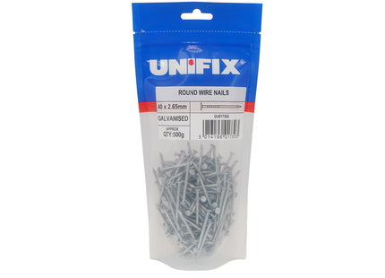 Unifix Galvanised Round Wire Nails CE - 50 x 2.65mm (500g Bag) (Box of 5)