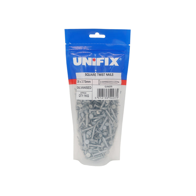 Unifix Galvanised Square Twist Nail CE - 30 x 3.75mm (500g Bag) (Box of 5)