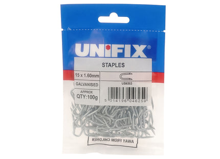 Unifix Galvanised Staples - 15 x 1.60mm (100g Bag) (Box of 5)