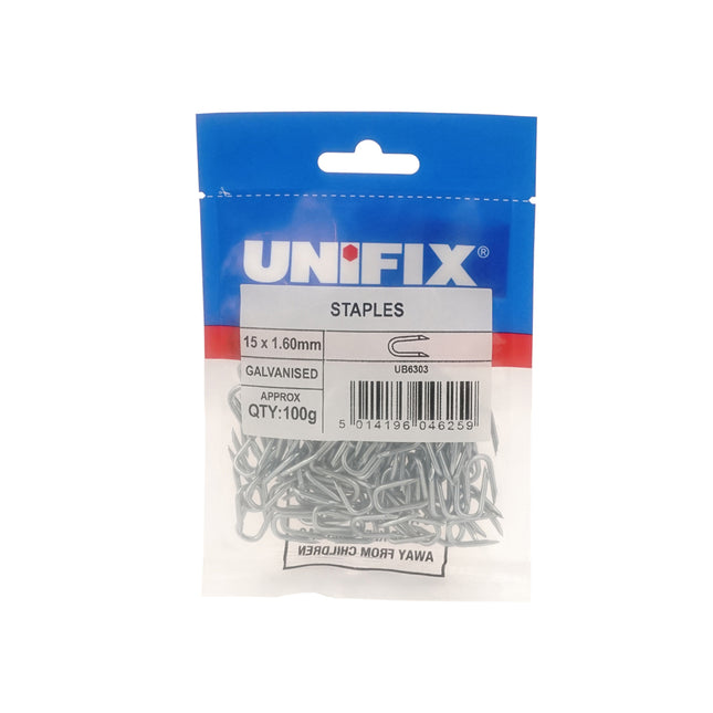 Unifix Galvanised Staples - 25 x 2.65mm (100g Bag) (Box of 5)