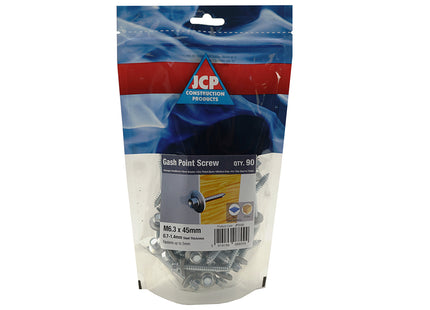 JCP Fixings Metalfix Gash Point Self-Drilling Screws 16mm Washer Bright Zinc Plated - 6.3 x 45mm (Box of 450)