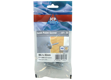 JCP Fixings Metalfix Gash Point Self-Drilling Screws 16mm Washer Bright Zinc Plated - 6.3 x 32mm (Box of 150)