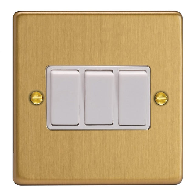 Varilight 3-Gang 10A 1- Or 2-Way Rocker Switch Brushed Brass