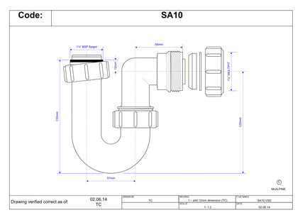 McAlpine SA10 1¼" 75mm Water Seal Tubular Swivel 'P' Trap with Multifit Outlet