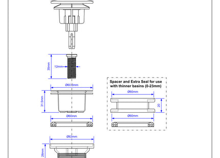 McAlpine CWP60-SS Multi Function Centre Pin Basin Waste