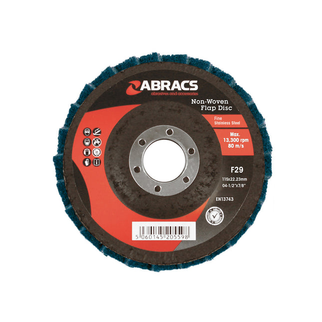 Abracs Polirico Non Woven Flap Disc - Green (Fine) - 115mm (Box of 10)