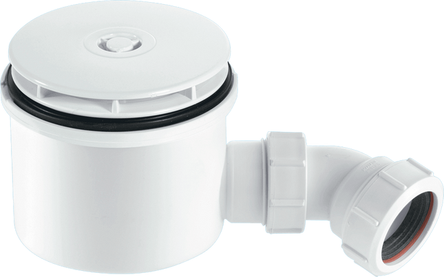 McAlpine ST90WH10-HP2 90mm x 50mm Water Seal Shower Trap with 1½" Outlet High-Flow High-Performance Trap with removable 110mm Flange