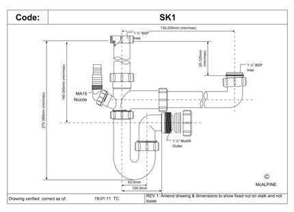 McAlpine SK1 Standard Bowl and a Half Plumbing Kit