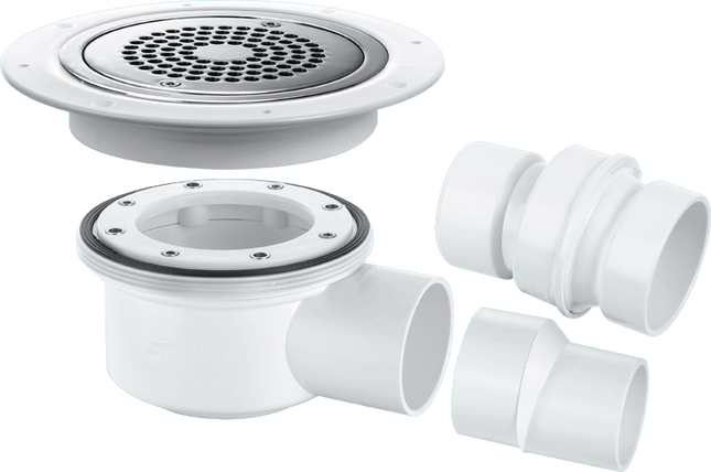 McAlpine TSG52-ANTI/LIG Two-Piece 50mm Water Seal Trapped Gully, Clamp Ring and Cover Plate, 2" Horizontal Outlet and 2" x 1½" Socket Reducer