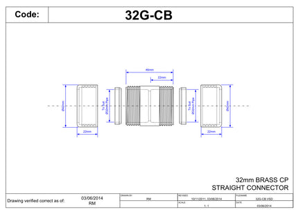 McAlpine 32G-CB Chrome Plated Brass Compression Straight Connector 32mm