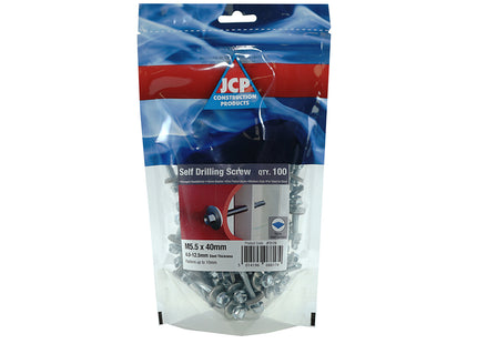JCP Fixings Metalfix Self-Drilling Screws Heavy Section DIN 7504K 16mm Washer Bright Zinc Plated - 5.5 x 40mm (Box of 500)