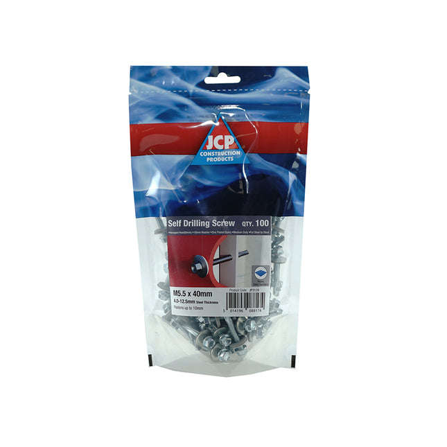 JCP Fixings Metalfix Self-Drilling Screws Heavy Section DIN 7504K 16mm Washer Bright Zinc Plated 5.5 x 80mm (Box of 700)