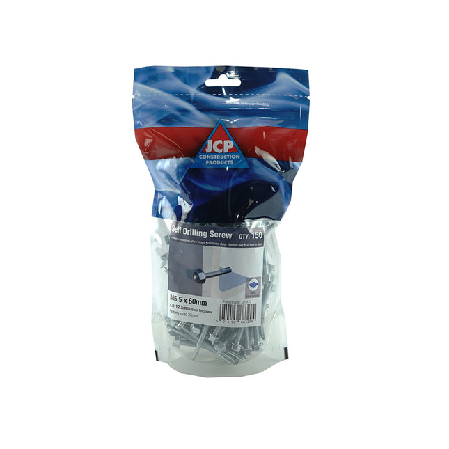 JCP Fixings Metalfix Self-Drilling Screws Heavy Section DIN 7504K Bright Zinc Plated - 5.5 x 80mm - Box of 750
