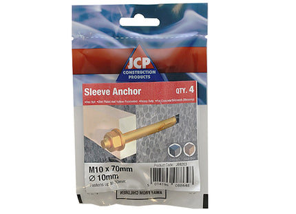 JCP Fixings Sleeve Anchors Hexagon Nut ZYP - 10Mm/M8 x 75 (Box of 20)