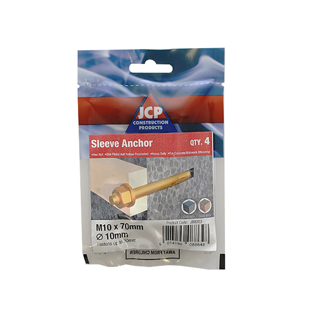 JCP Fixings Sleeve Anchors Hexagon Nut ZYP - 10Mm/M8 x 75 (Box of 20)