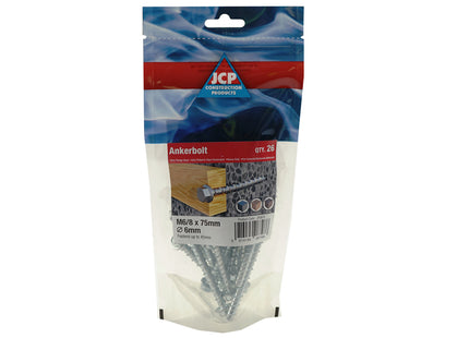 JCP Fixings Ankerbolts Hexagon Flange Head Bright Zinc Plated - 6/8 x 100mm (Box of 100)