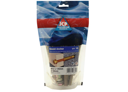 JCP Fixings Shield Anchors Loose Bolt ZYP - M10 x 110/50mm (Box of 70)