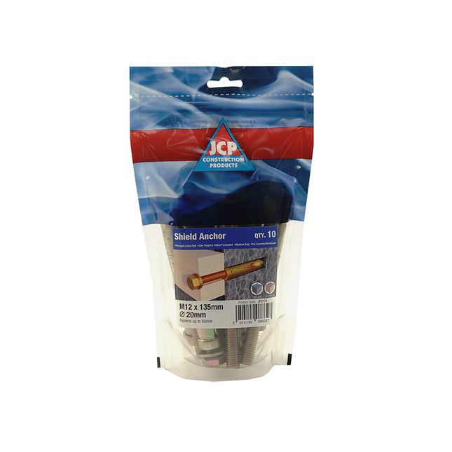 JCP Fixings Shield Anchors Loose Bolt ZYP - M12 x 135/60mm (Box of 50)