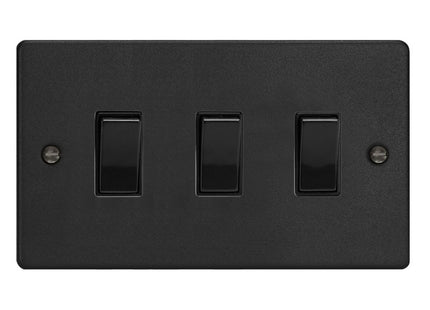 Varilight 3-Gang 10A 1- Or 2-Way Rocker Switch (Twin Plate) Matt Black