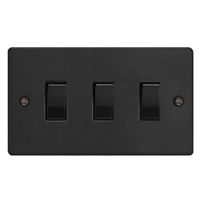 Varilight 3-Gang 10A 1- Or 2-Way Rocker Switch (Twin Plate) Matt Black