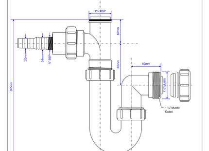 McAlpine WM1 75mm Water Seal Tubular Swivel 'P' Trap with 1½" Multifit Outlet and inlet connection for the discharge from a domestic appliance