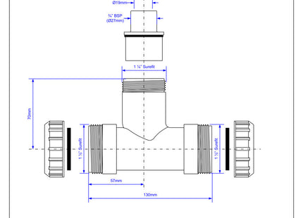 McAlpine V23L 1½" x 1½" x ¾" Surefit Swept Tee with 19mm Pushfit Branch