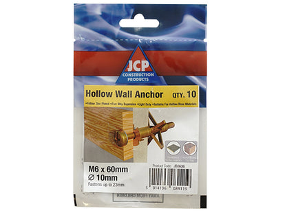 JCP Fixings Hollow Wall Anchors ZYP - M4 x 45 (Box of 50)