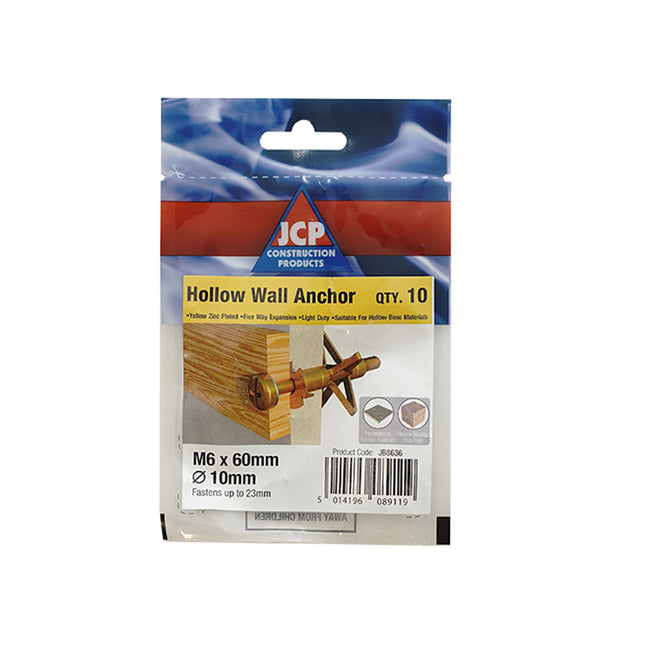 JCP Fixings Hollow Wall Anchors ZYP - M6 x 60 (Box of 50)