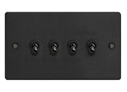 Varilight 4-Gang 10A 1- Or 2-Way Toggle Switch (Twin Plate) Matt Black