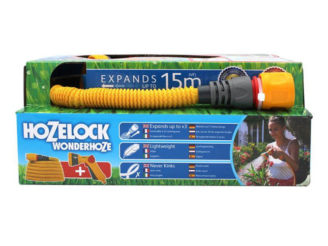 Hozelock Wonderhoze 15M - Lightweight Hose with Multi Spray Gun